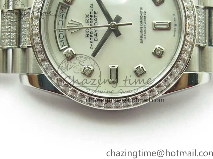 AAA Replica Watches 2682 Bracelet Edition MoistureWicking 36mm Day-Date MOP SS on Dial White President A 128239 Crystal Best SS Crystal Marker BP 1226